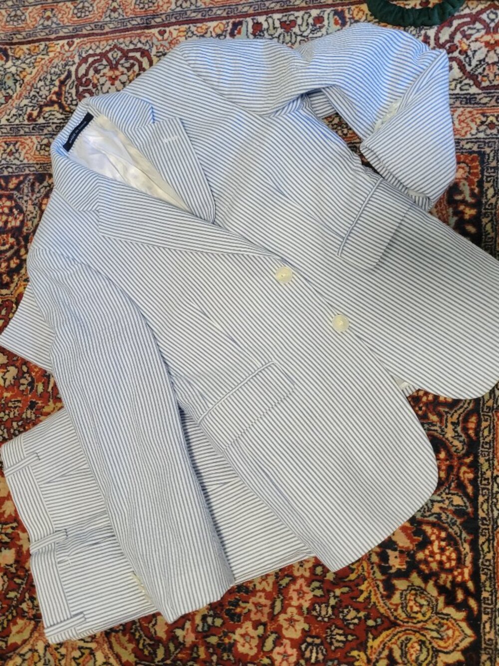 Joseph Abboud Blue and White Seersucker Pinstripe Two Piece Suit